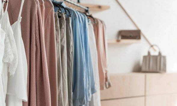 Close up view of Rack with clothes in a store
